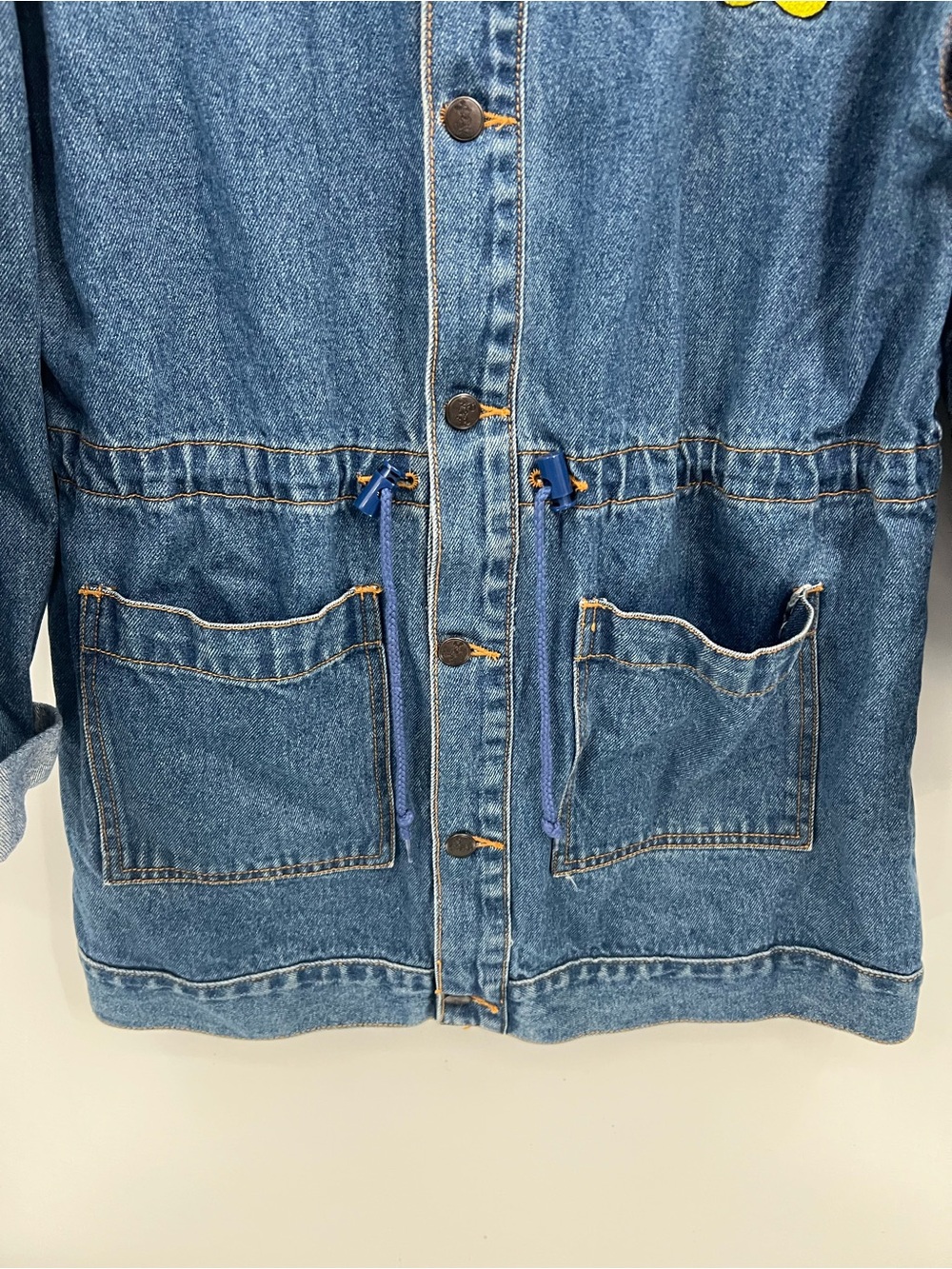 Vintage Disney Blue Denim Hooded Anorak Jacket with Mickey Mouse Patch - Picture 5 of 12